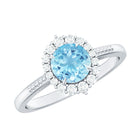 Natural 6MM Aquamarine Halo Engagement Ring with Diamond AAA - Rosec Jewels