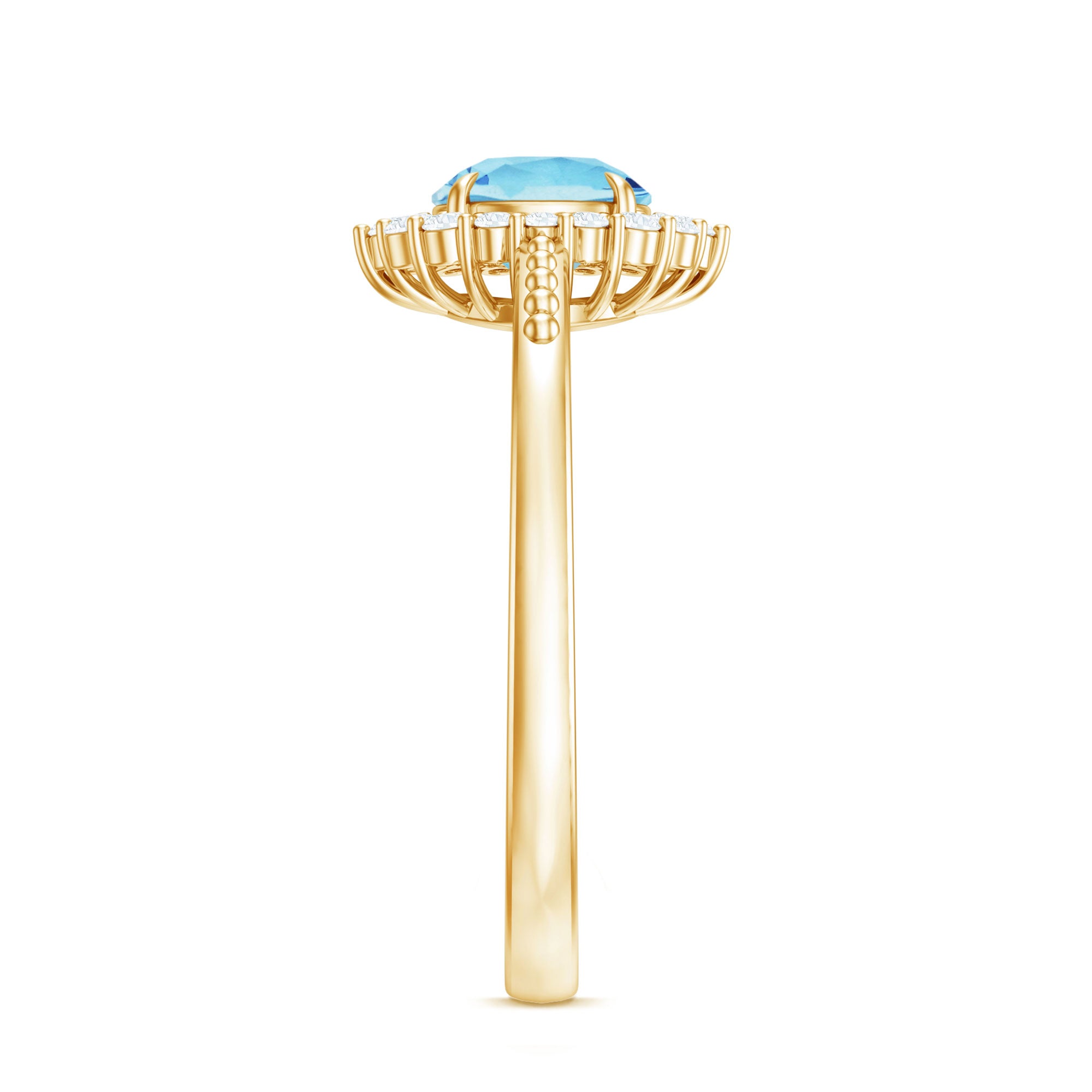 Natural 6MM Aquamarine Halo Engagement Ring with Diamond AAA - Rosec Jewels