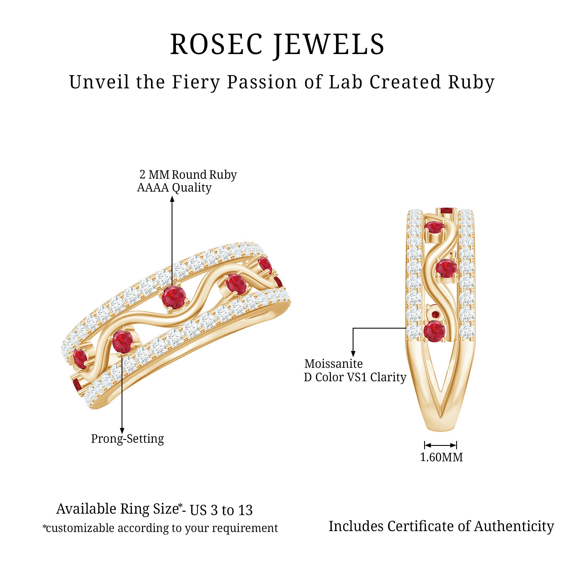 Rosec Jewels-Lab Created Ruby and Diamond Designer Anniversary Band