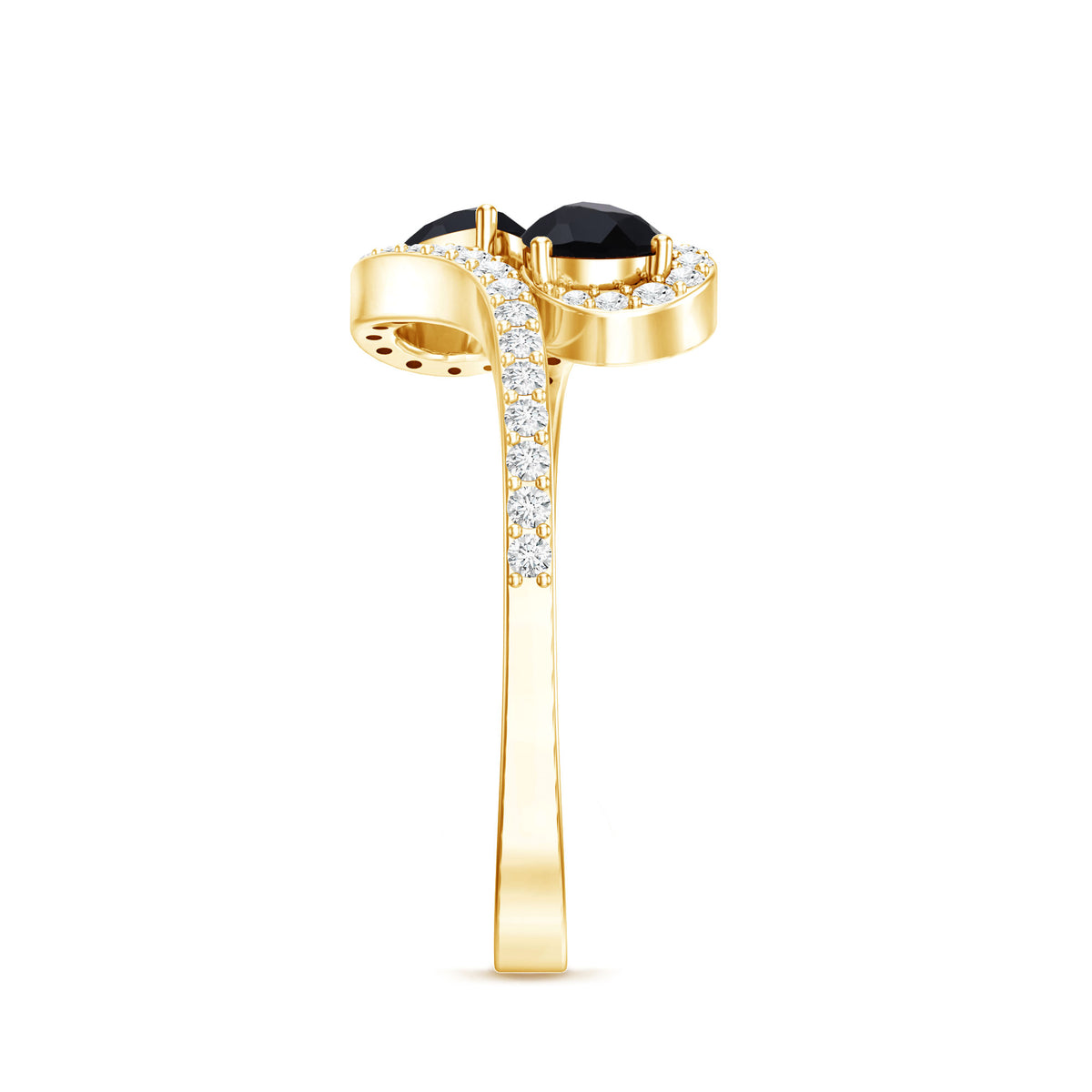 Pear Cut Black Onyx Two Stone Engagement Ring with Diamond AAA - Rosec Jewels