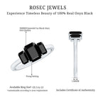 Emerald Cut Black Onyx Three Stone Engagement Ring AAA - Rosec Jewels
