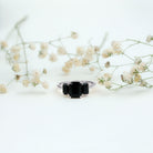 Emerald Cut Black Onyx Three Stone Engagement Ring AAA - Rosec Jewels