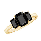 Emerald Cut Black Onyx Three Stone Engagement Ring AAA - Rosec Jewels