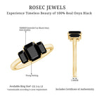 Emerald Cut Black Onyx Three Stone Engagement Ring AAA - Rosec Jewels