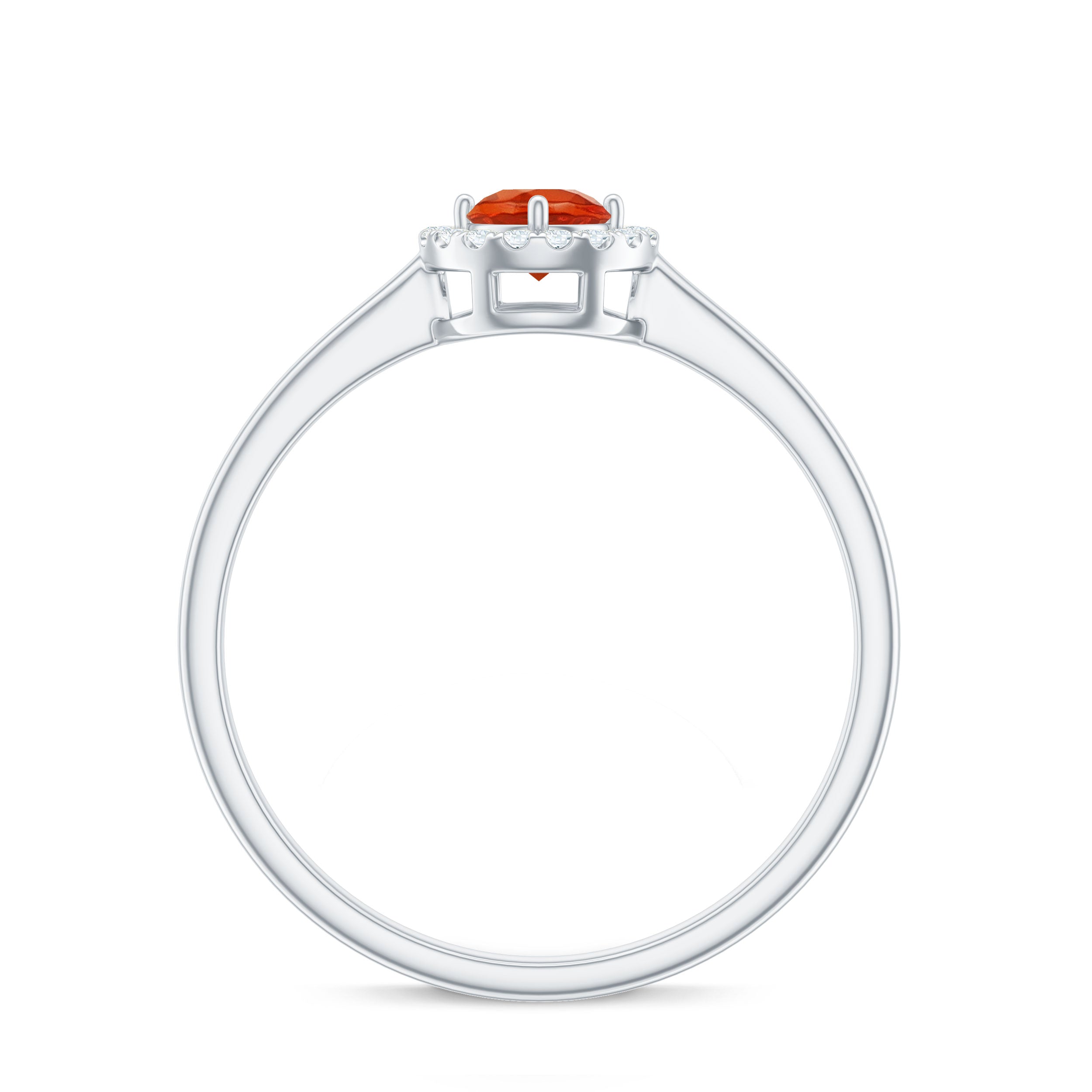 Rosec Jewels-Natural Fire Opal Promise Ring with Diamond Halo