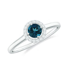 5mm London Blue Topaz Promise Ring with Diamond Halo AAA - Rosec Jewels
