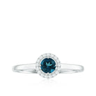 5mm London Blue Topaz Promise Ring with Diamond Halo AAA - Rosec Jewels