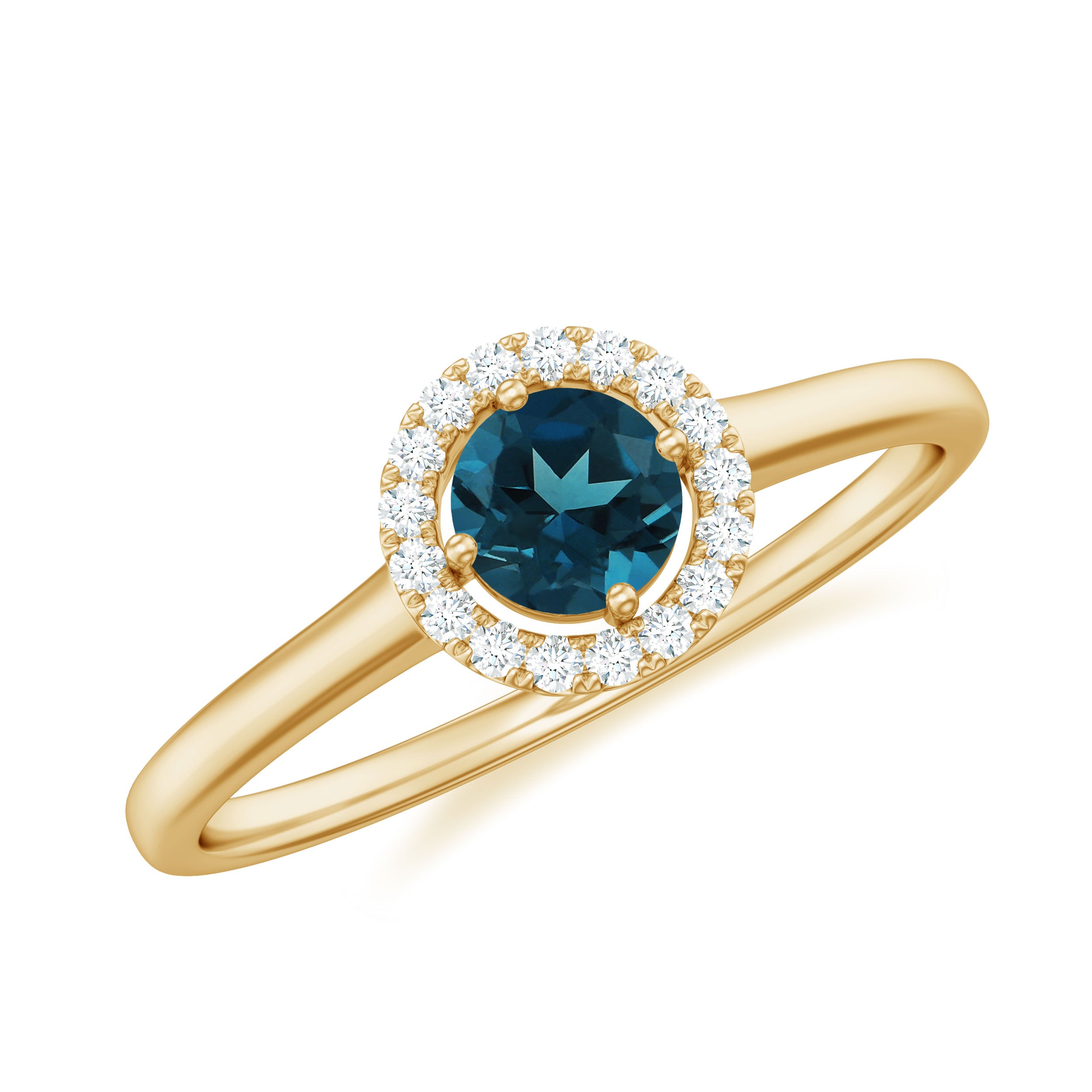 5mm London Blue Topaz Promise Ring with Diamond Halo AAA - Rosec Jewels