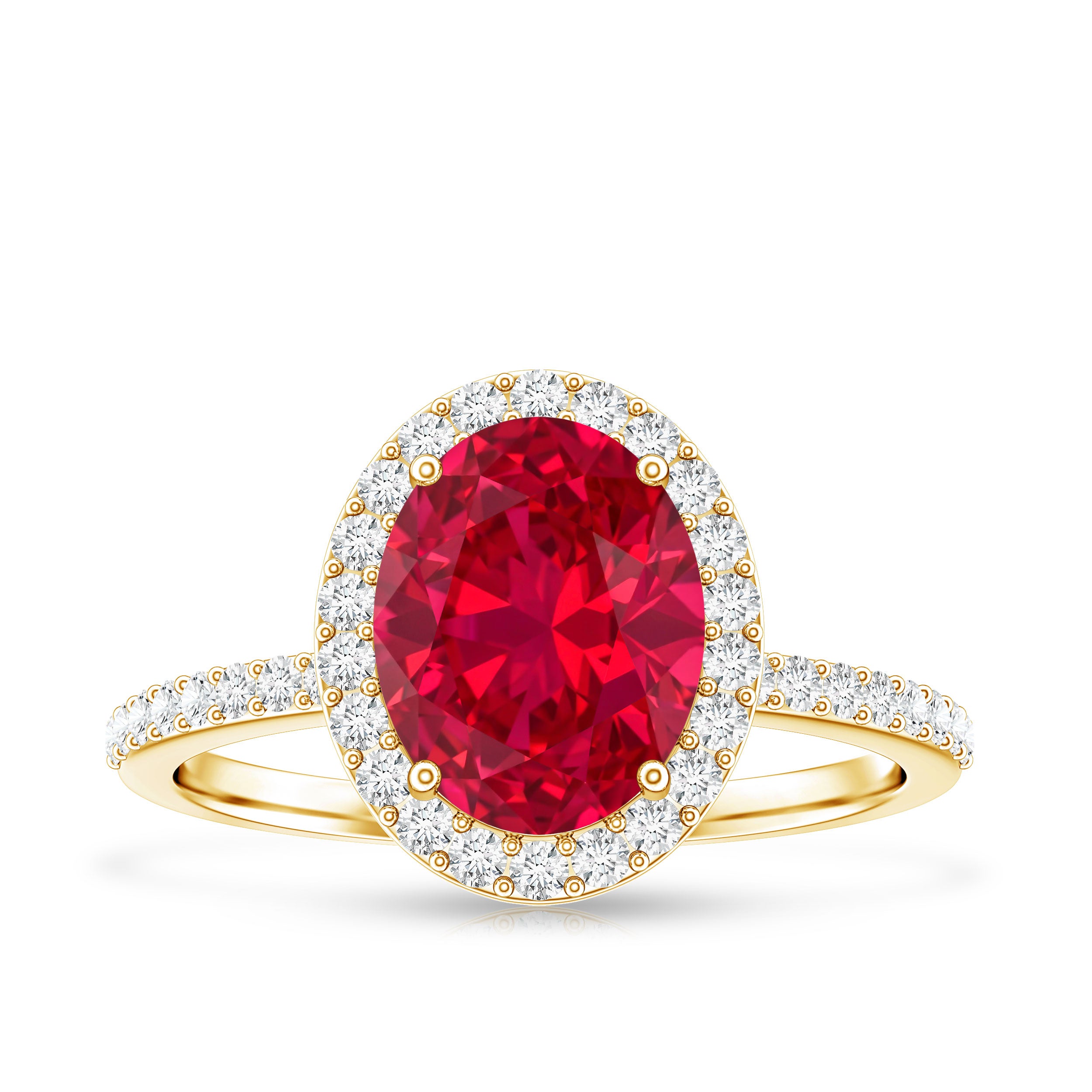 Classic Lab Grown Ruby Oval Engagement Ring with Diamond Halo AAAA - Rosec Jewels