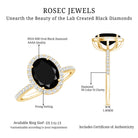 Certified 4.2 Carat Lab Grown Black and White Diamond Oval Engagement Ring with Halo AAAA ( Synthetic ) - Rosec Jewels