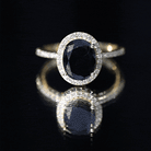 7X9mm Oval Cut Black Onyx Diamond Engagement Ring with Certificate AAA - Rosec Jewels