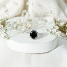 7X9mm Oval Cut Black Onyx Diamond Engagement Ring with Certificate AAA - Rosec Jewels
