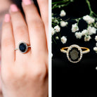 7X9mm Oval Cut Black Onyx Diamond Engagement Ring with Certificate AAA - Rosec Jewels