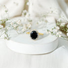 7X9mm Oval Cut Black Onyx Diamond Engagement Ring with Certificate AAA - Rosec Jewels