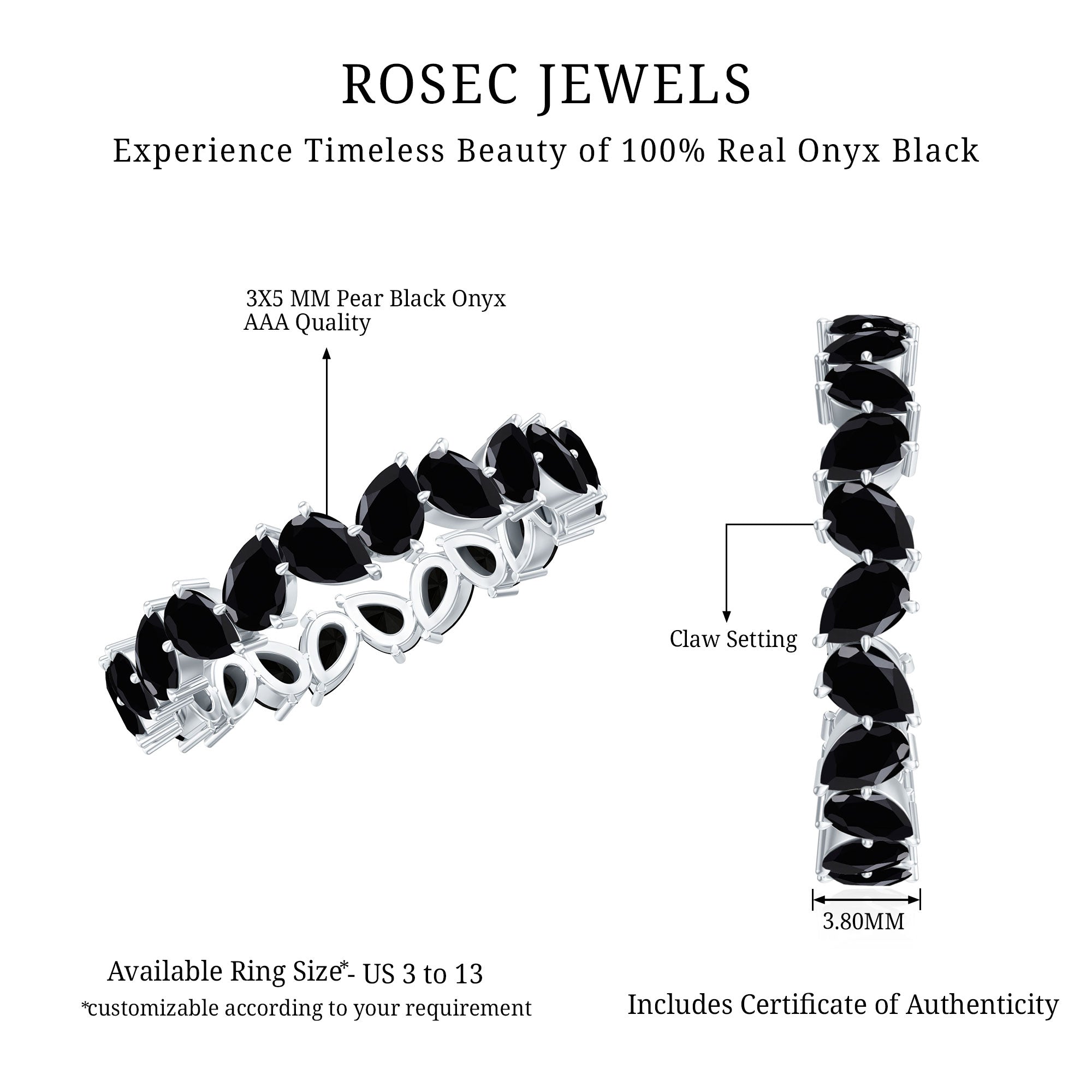 Rosec Jewels-Genuine Pear Shaped Black Onyx Stackable Wedding Band