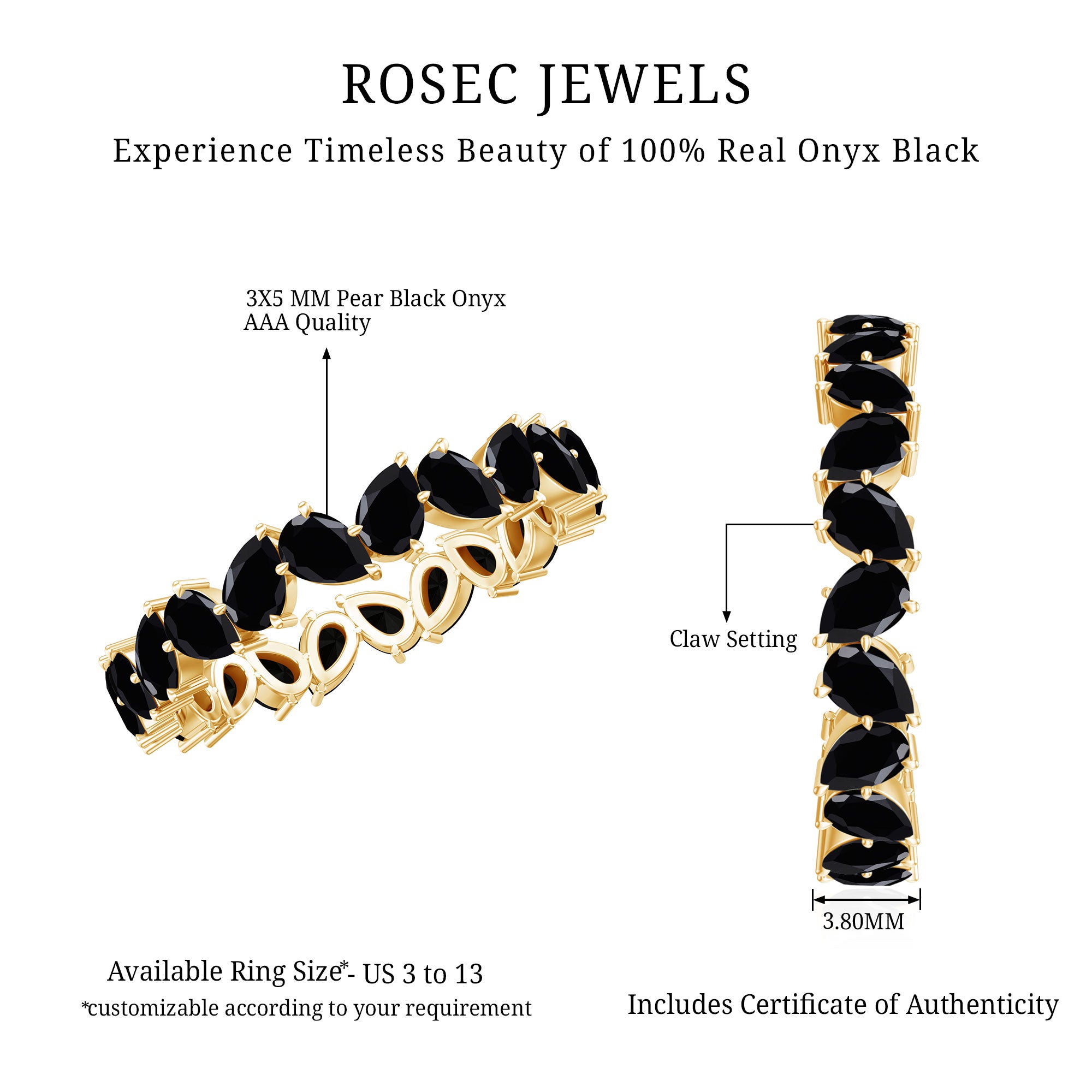Rosec Jewels-Genuine Pear Shaped Black Onyx Stackable Wedding Band