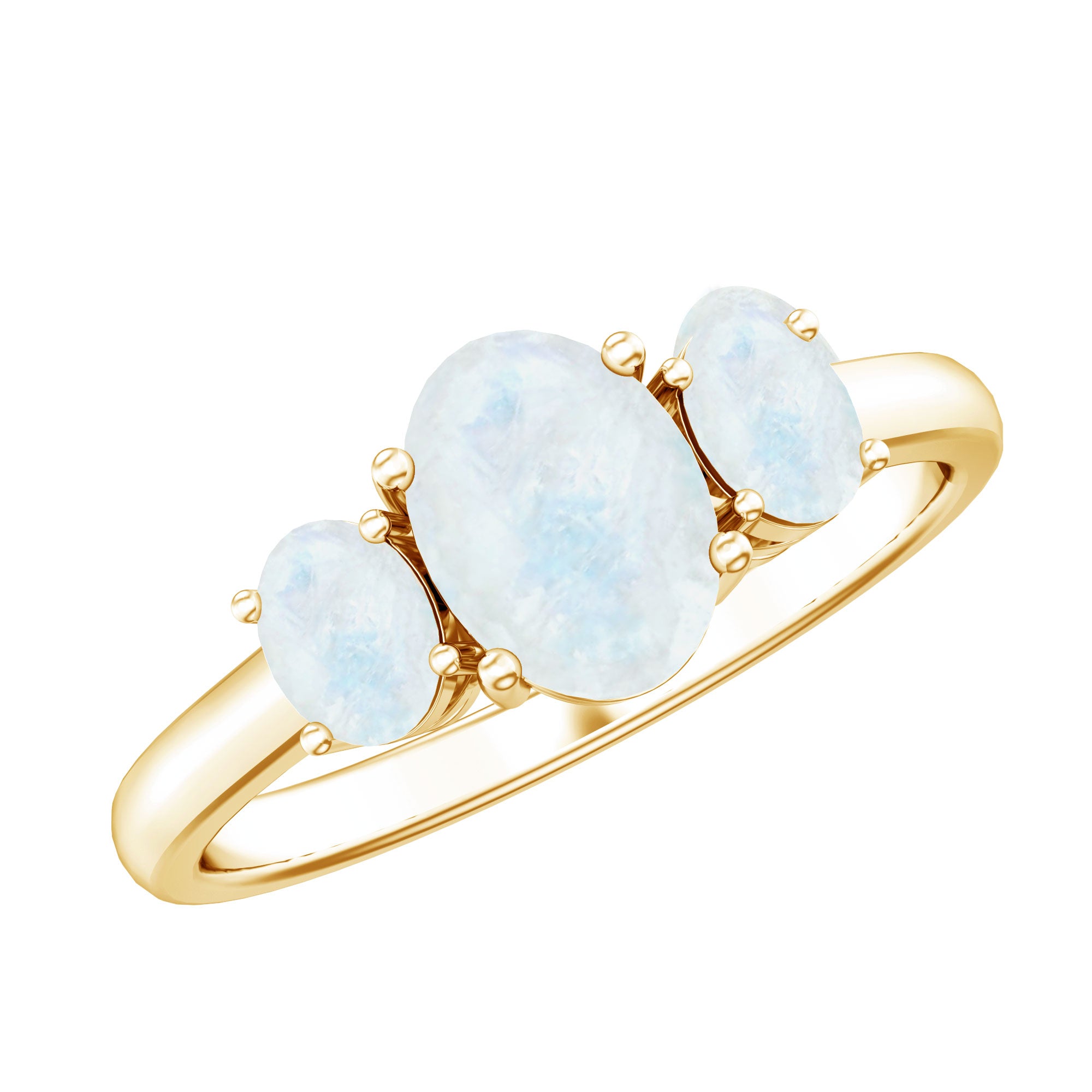 Natural Moonstone Three Stone Oval Engagement Ring AAA - Rosec Jewels