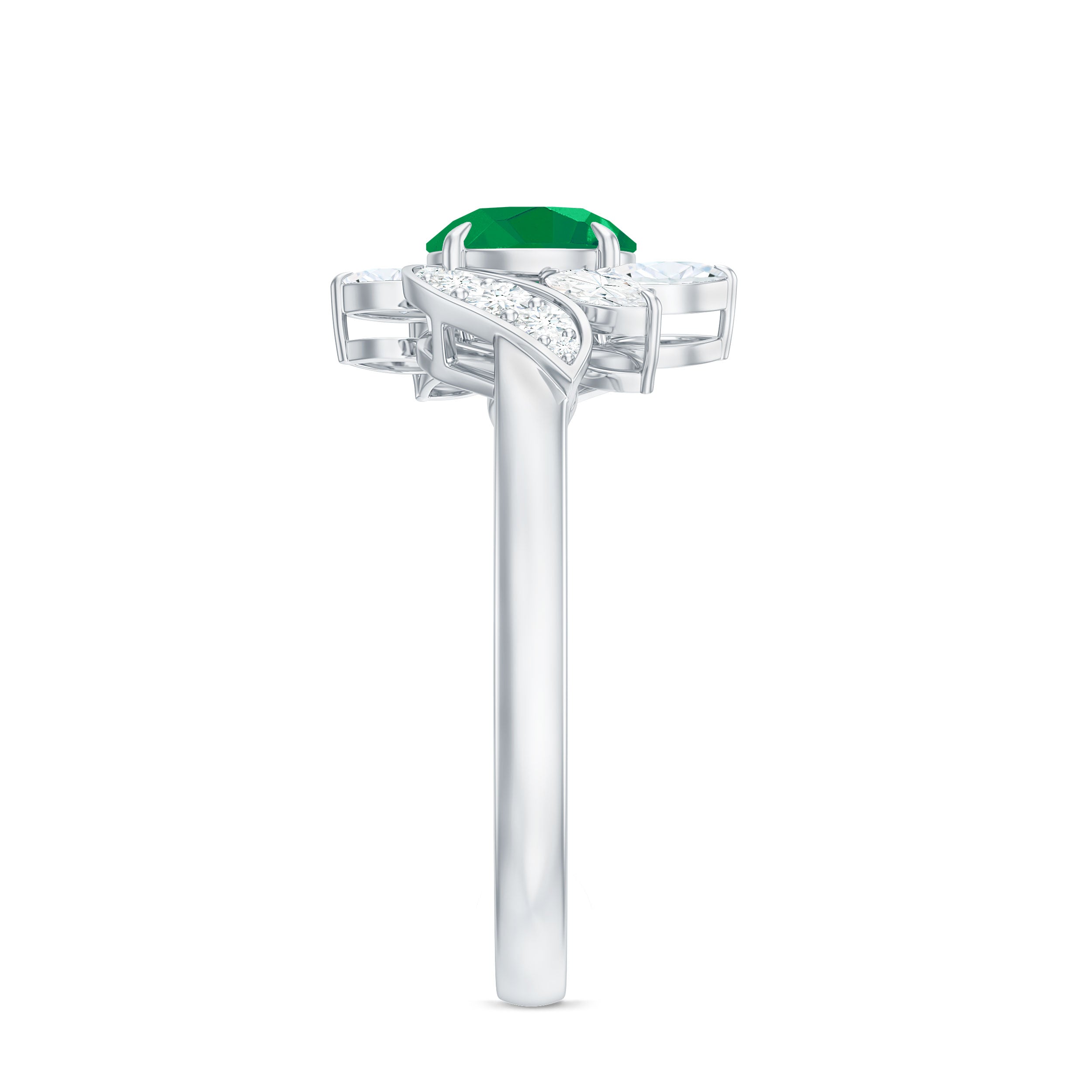 Natural 0.4 Carat Emerald Engagement Ring with Diamond AAA - Rosec Jewels