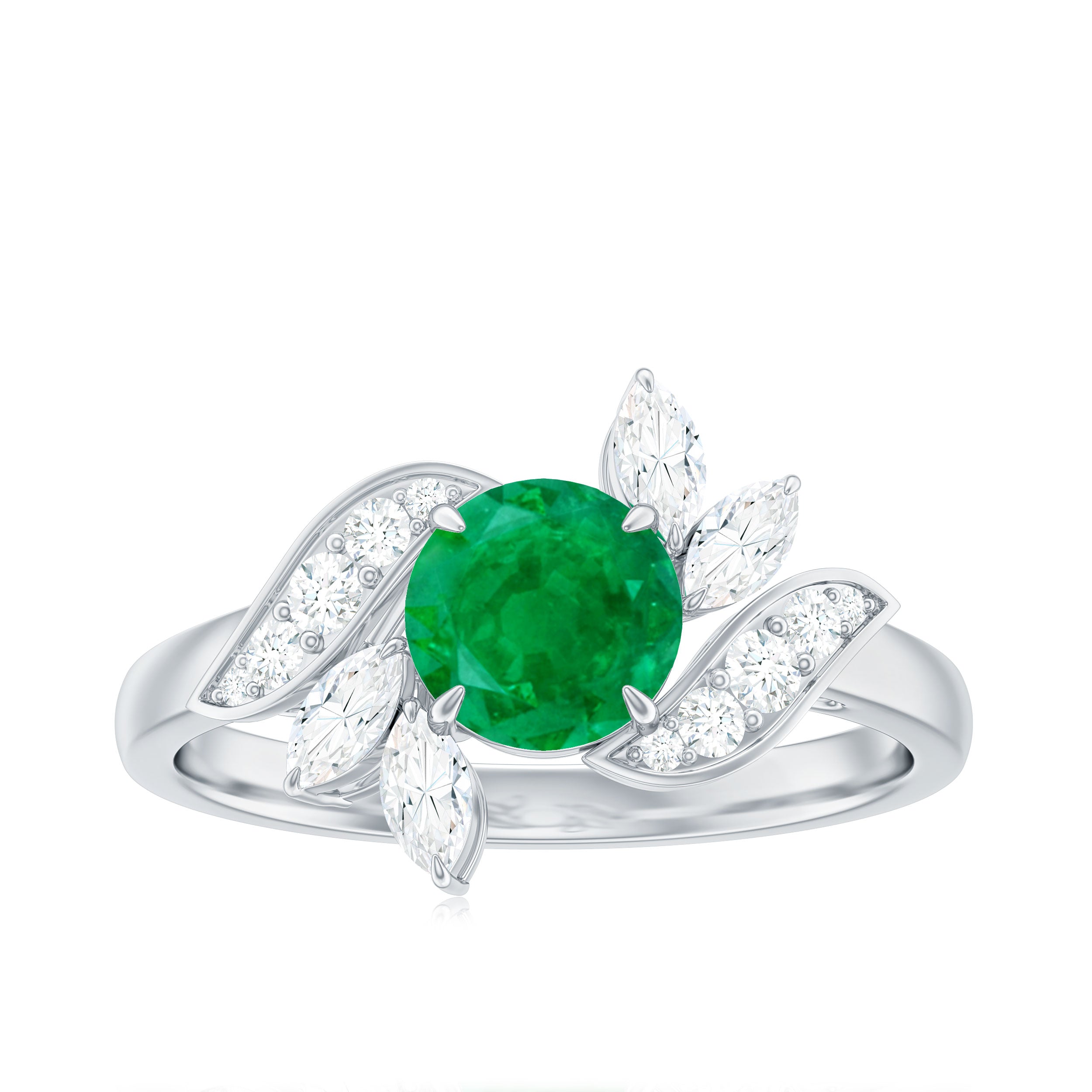 Natural 0.4 Carat Emerald Engagement Ring with Diamond AAA - Rosec Jewels