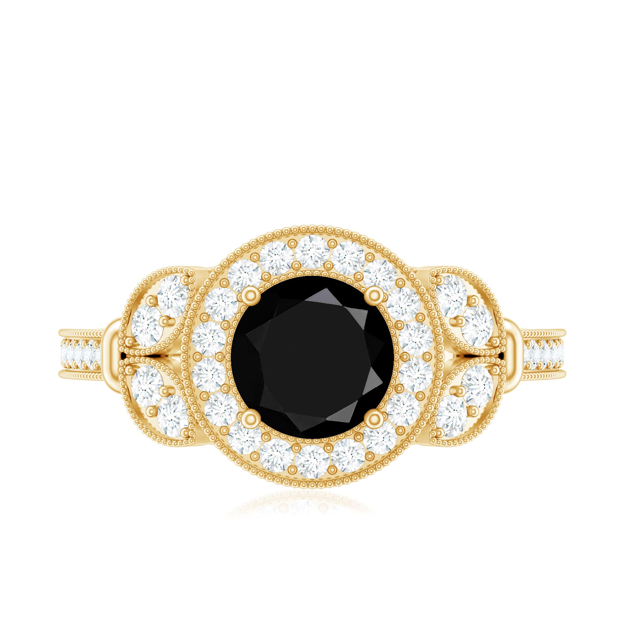Vintage Style 2 Carat Lab Grown Black Diamond Engagement Ring with Moissanite AAAA ( Synthetic ) - Rosec Jewels