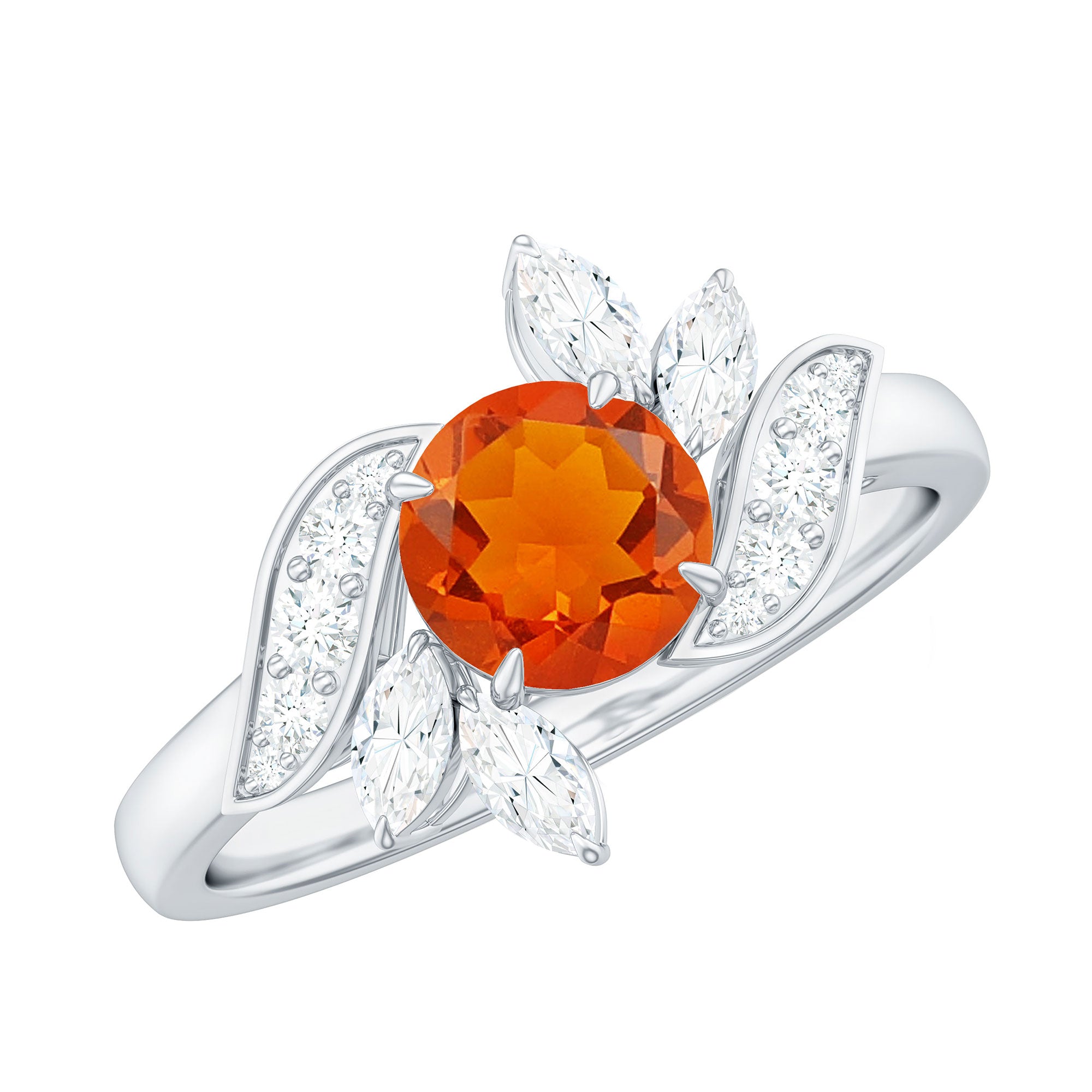 1.25 CT Fire Opal Flower Engagement Ring with Diamond AAA - Rosec Jewels