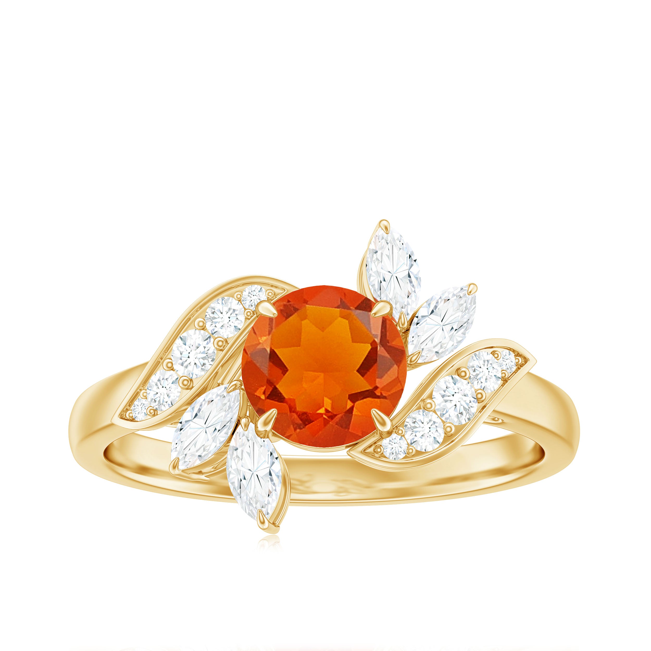 1.25 CT Fire Opal Flower Engagement Ring with Diamond AAA - Rosec Jewels