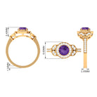 Vintage Looking Amethyst and Diamond Halo Engagement Ring AAA - Rosec Jewels