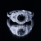 8mm Round Black Onyx Vintage Engagement Ring with Diamond Halo AAA - Rosec Jewels