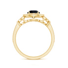 8mm Round Black Onyx Vintage Engagement Ring with Diamond Halo AAA - Rosec Jewels
