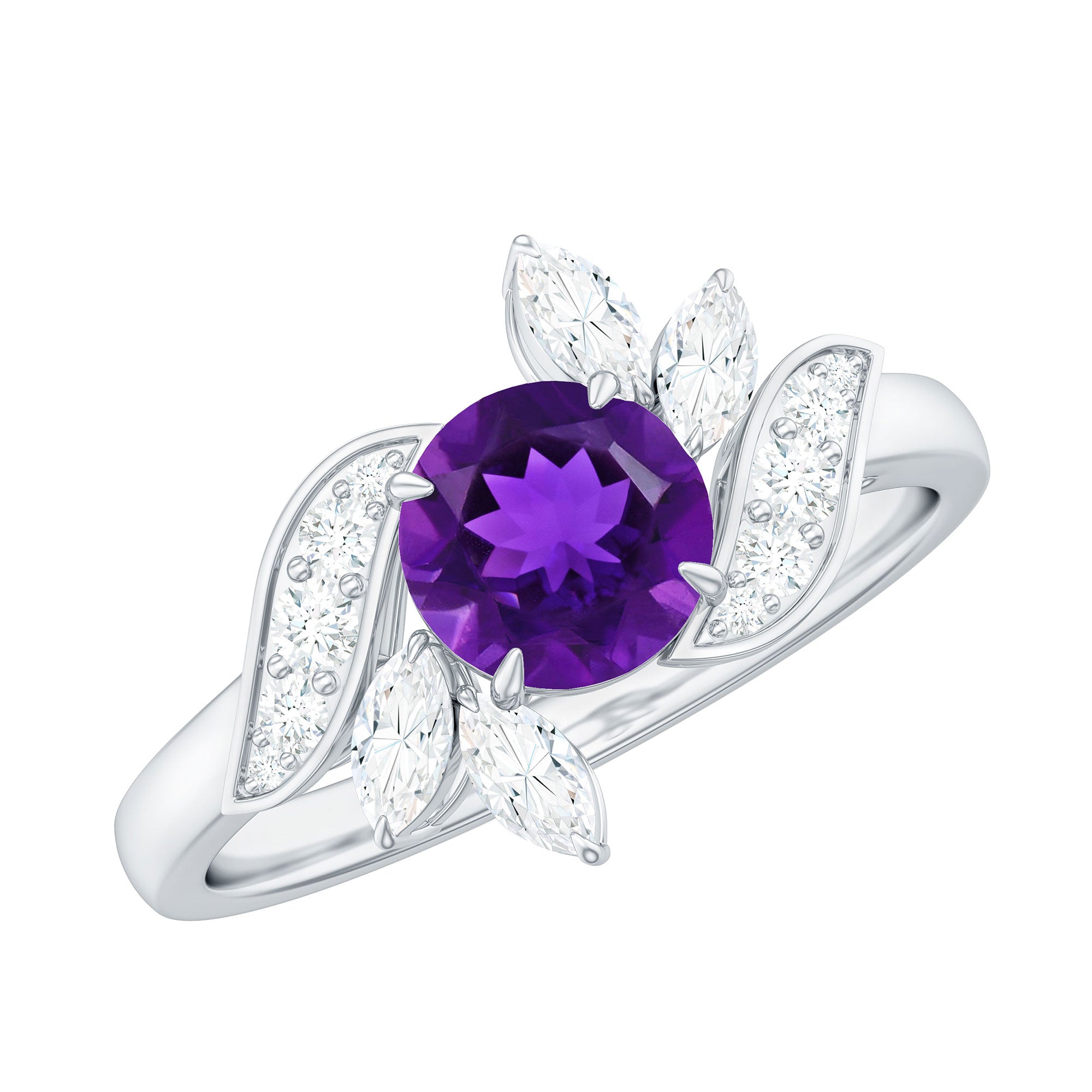 Nature Inspired 1 Carat Amethyst Engagement Ring with Diamond AAA - Rosec Jewels