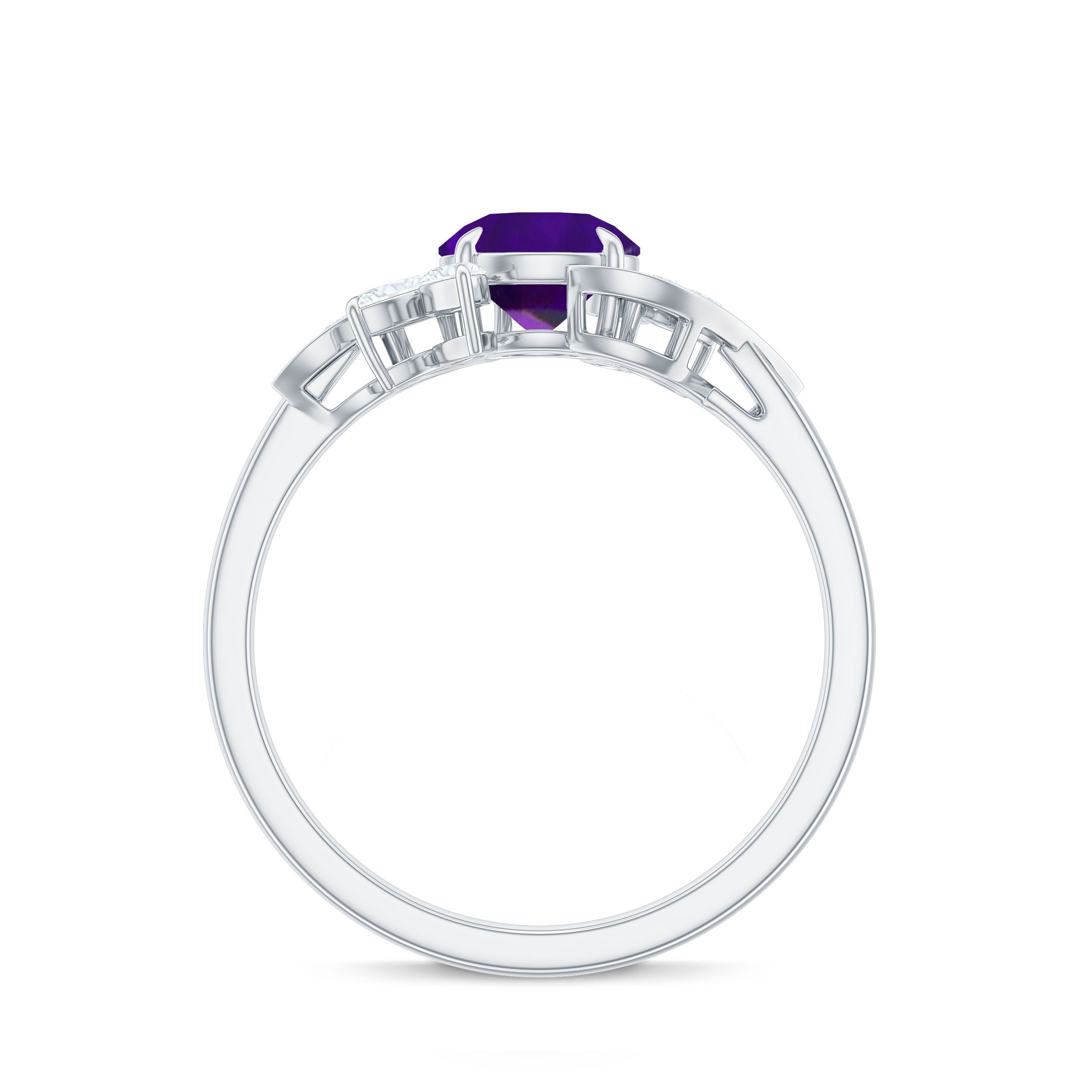 Nature Inspired 1 Carat Amethyst Engagement Ring with Diamond AAA - Rosec Jewels