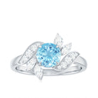 Rosec Jewels-Genuine 0.8 Carat Aquamarine and Diamond Flower Engagement Ring