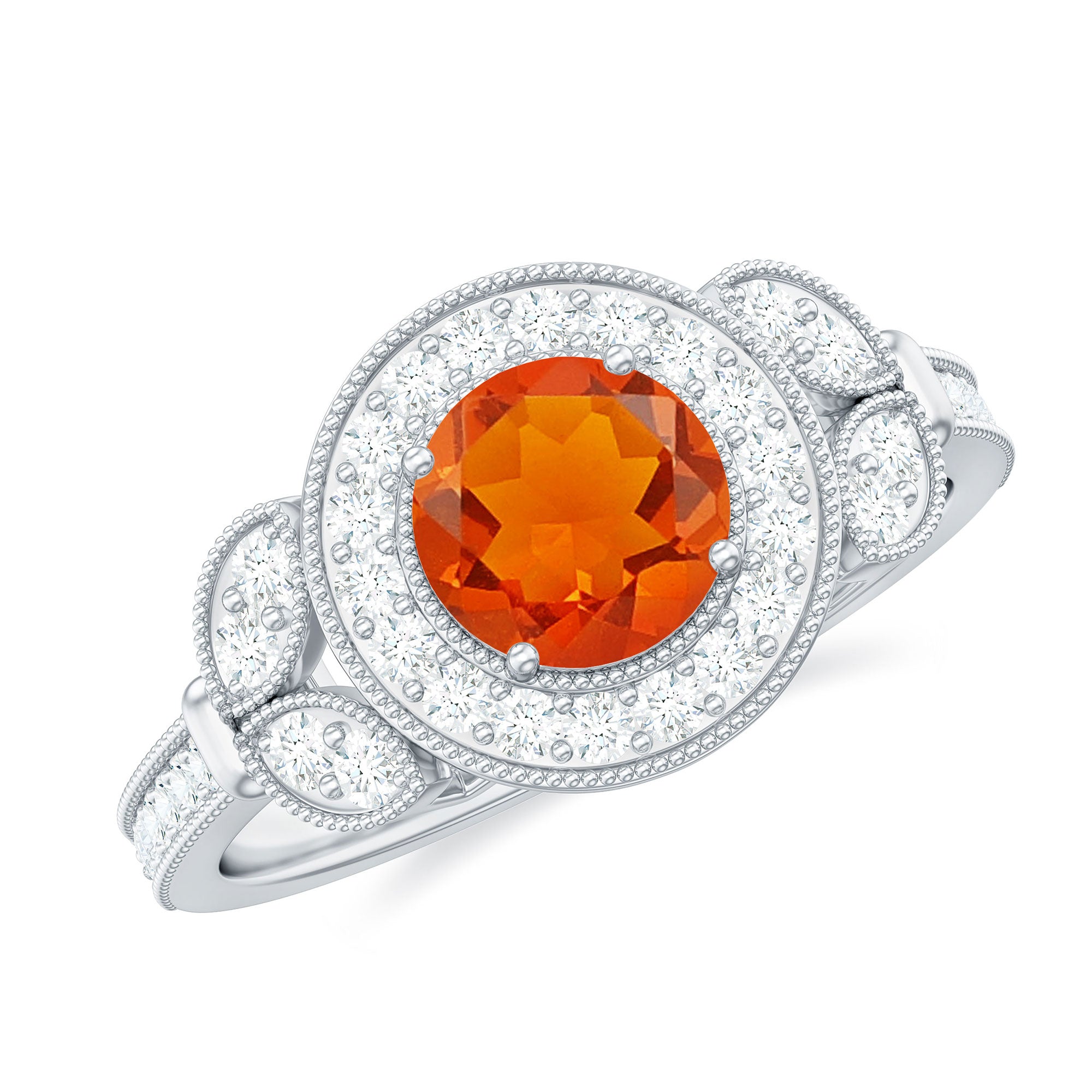 Rosec Jewels-Vintage Inspired Fire Opal Engagement Ring with Diamonds