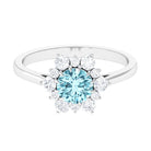 Natural 0.8 CT Aquamarine Statement Engagement Ring with Diamond Halo AAA - Rosec Jewels