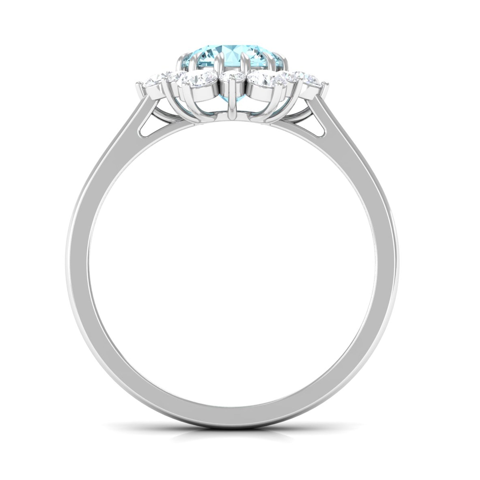 Natural 0.8 CT Aquamarine Statement Engagement Ring with Diamond Halo AAA - Rosec Jewels