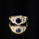1 Carat Lab Grown Blue Sapphire Engagement Ring with Diamond Floral Halo AAAA - Rosec Jewels