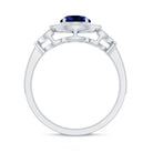 1 Carat Lab Grown Blue Sapphire Engagement Ring with Diamond Floral Halo AAAA - Rosec Jewels
