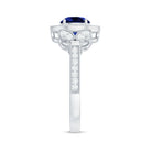 1 Carat Lab Grown Blue Sapphire Engagement Ring with Diamond Floral Halo AAAA - Rosec Jewels