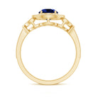 1 Carat Lab Grown Blue Sapphire Engagement Ring with Diamond Floral Halo AAAA - Rosec Jewels