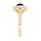 1 Carat Lab Grown Blue Sapphire Engagement Ring with Diamond Floral Halo AAAA - Rosec Jewels