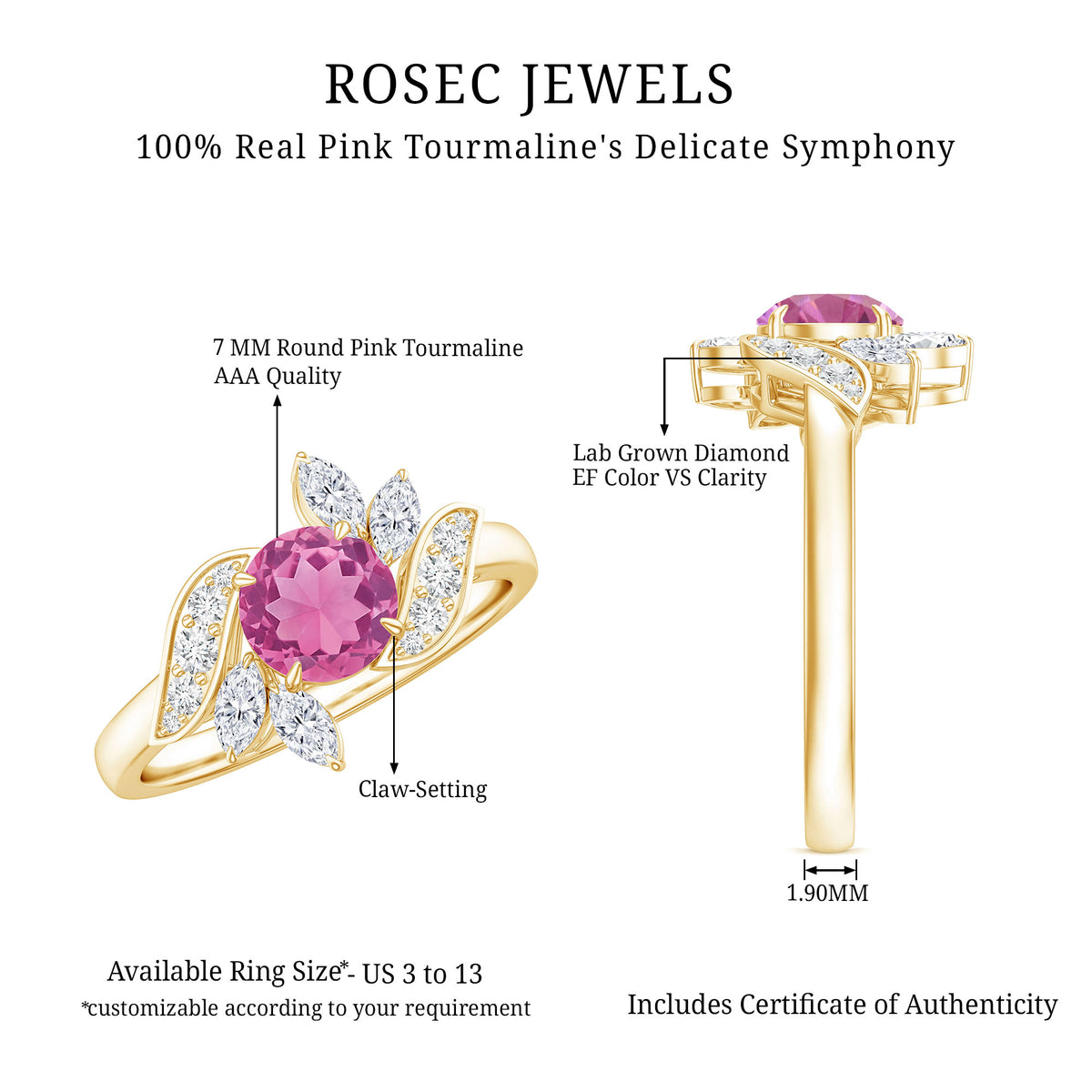 1.2 Carat Pink Tourmaline Flower Engagement Ring with Diamond AAA - Rosec Jewels