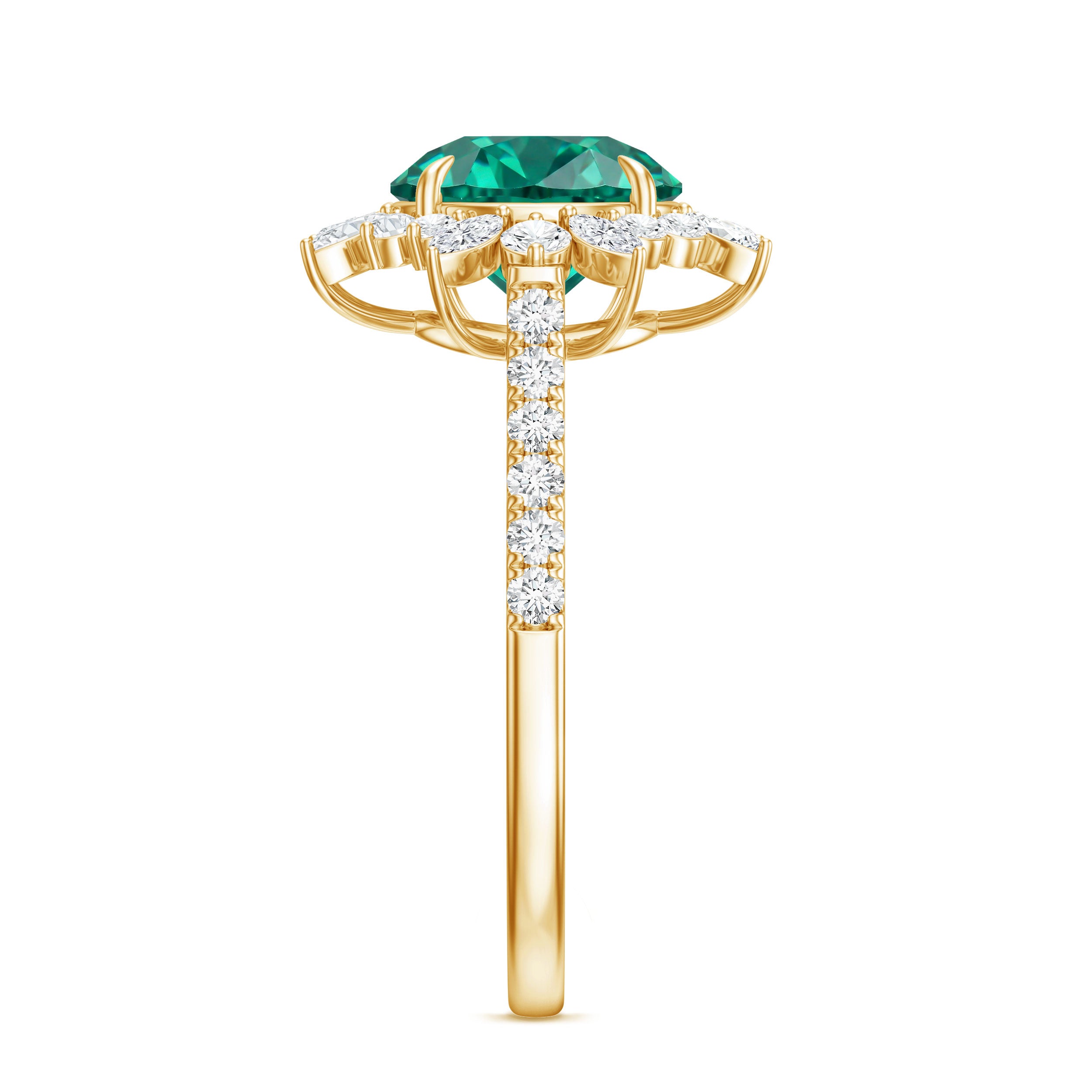 Certified 8 mm Lab Grown Emerald Cocktail Ring with Halo AAAA - Rosec Jewels