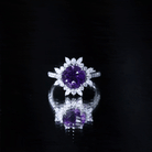 Rosec Jewels-Natural 2 Carat Amethyst Statement Engagement Ring with Moissanite Halo