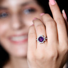 Rosec Jewels-Natural 2 Carat Amethyst Statement Engagement Ring with Moissanite Halo