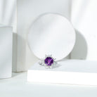 Rosec Jewels-Natural 2 Carat Amethyst Statement Engagement Ring with Moissanite Halo