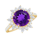 Rosec Jewels-Natural 2 Carat Amethyst Statement Engagement Ring with Moissanite Halo