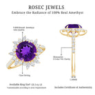 Rosec Jewels-Natural 2 Carat Amethyst Statement Engagement Ring with Moissanite Halo