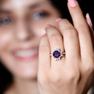 Rosec Jewels-Natural 2 Carat Amethyst Statement Engagement Ring with Moissanite Halo
