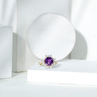 Rosec Jewels-Natural 2 Carat Amethyst Statement Engagement Ring with Moissanite Halo