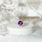 Rosec Jewels-Natural 2 Carat Amethyst Statement Engagement Ring with Moissanite Halo